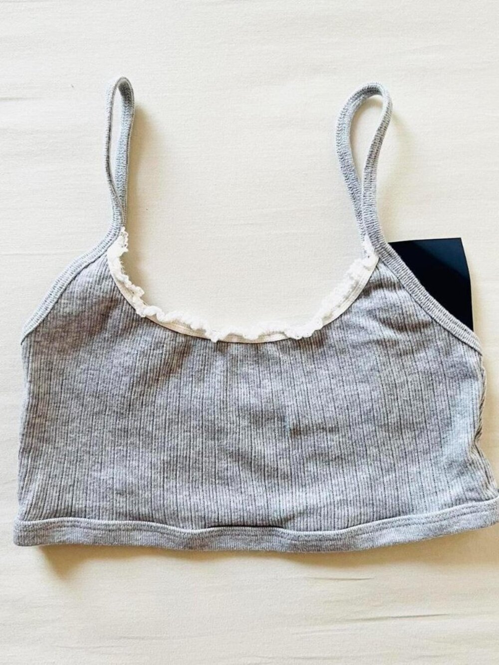 BNWT Brandy Melville-John Galt crop grey and white belle ribbed lace bralette